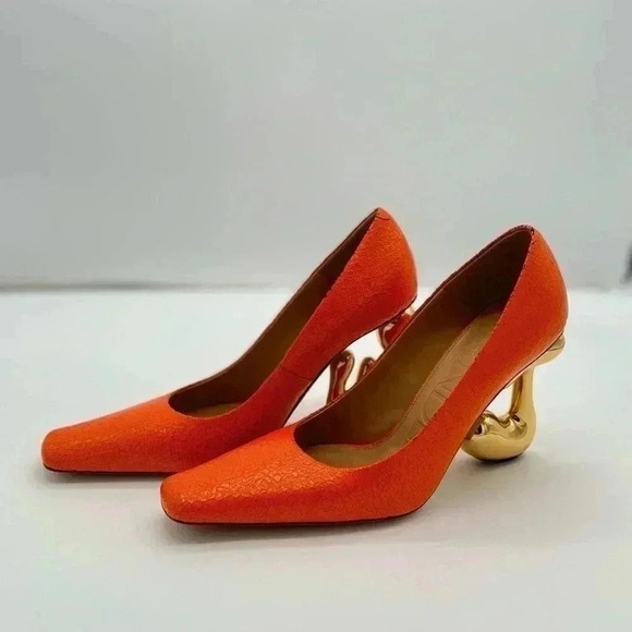 New, JW BUBBLE HEEL LEATHER PUMPS Orange Color Size 38 - Picture 16 of 16